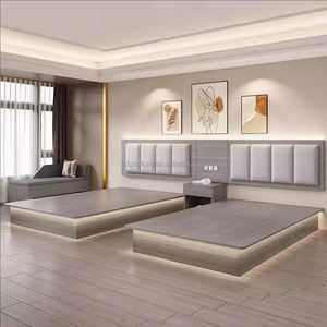 Modern Hotel Bedroom Furniture Set WoodTwin Bed Frame with Upholstered <b>Headboard</b> Nightstand TV Cabinet Wardrobe for 3 Star Hotel - Product Image 2