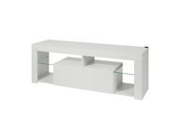Meuble TV moderne blanc avec éclairage LED, centre de divertissement, unité TV avec étagères en verre transparent, meuble TV pour salon, décoration intérieure