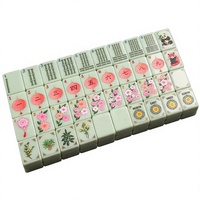 Set Mahjong Akrilik Sakura Panda Chinese Garden Oriental Amerika Warna Hijau Mint dengan Ubin Bunga Bambu Berlapis, Hadiah Liburan Oriental