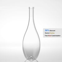 Bouteille en verre transparent de 750 ml en forme de goutte d'eau, décanteur à spiritueux en verre extra clair avec bouchon en liège profond pour le stockage de liqueurs