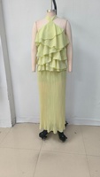 Robe longue décontractée en mousseline élégante, style été 2026, la plus vendue, nouvelle arrivée, coupe ajustée, à volants, col licou, ajourée naturelle