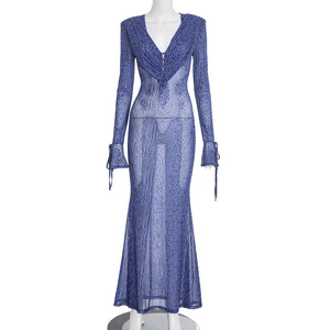 Vestidos de Mujer para Invierno, Nuevo Vestido de Noche <span class=keywords><strong>Naxi</strong></span> con Estampado de Leopardo, Terciopelo, Malla, Cuello en V, Manga Larga y Corte Acampanado - Product Image 4