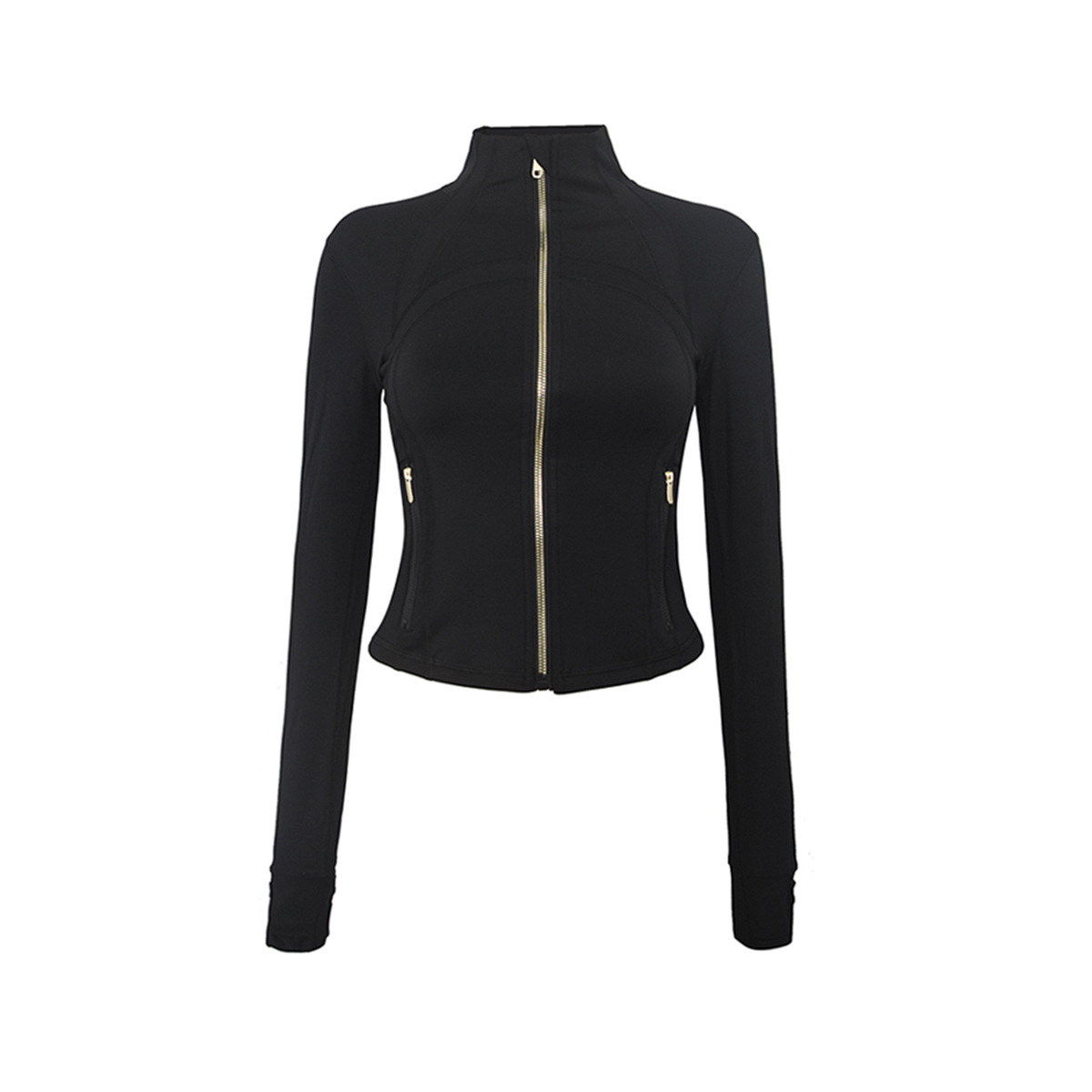 Roregal Gym Fitness Zipper Running Yoga Long Sleeve Top Sports Jacket With Gold Zipper for Women