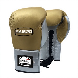 Gants de boxe Saibro à lacets en cuir PU or et argent pour adultes, équipement d'entraînement respirant, sur mesure, de haute qualité - Product Image 3