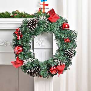 Luxury <b>Cross</b>-border Retro Forest Style Round Plastic Pinecone <b>Red</b> Fruit Snowflakes Bow Christmas Wreath Hanging Decoration - Product Image 4