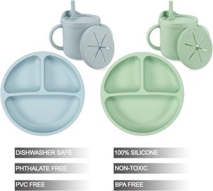 Nouveauté : Ensemble bol et assiette en silicone de qualité alimentaire, écologique, non toxique, à forte adhérence, sans BPA, avec bavoir et cuillère pour bébé - Product Image 2