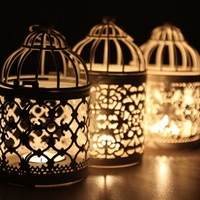 Lanterne à bougie suspendue en métal en forme de cage à oiseaux, style marocain vintage, porte-bougie creux pour le Ramadan, les mariages, la décoration de table à la maison, les fêtes