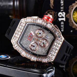 Alta calidad de lujo de los hombres de cuarzo diamante Tonneau totalmente helado reloj <span class=keywords><strong>rojo</strong></span> Bule correa de silicona reloj Masculino - Product Image 4