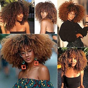 Parrucca Corta Afro Riccia con Frangia per Donne di Colore, Cosplay, Sintetica Naturale Senza Colla, Marrone Misto Biondo - Product Image 6
