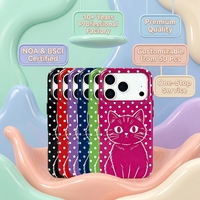 Étui de téléphone magnétique en PU brillant à pois violets motif chat, avec boutons métalliques et protection antichoc pour iPhone 15/16/17 Pro