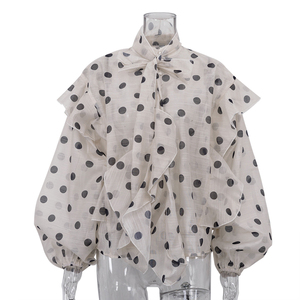 Atacado: Blusas Femininas Elegantes Casuais de Manga Longa com Babados e Estampa – Tendência de Moda Verão 2026 - Product Image 3