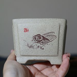 Zisha Miniature Bonsai <b>Pot</b> Snowflake <b>Clay</b> Handmade Chinese Style Engraved <b>Pot</b> - Product Image 3