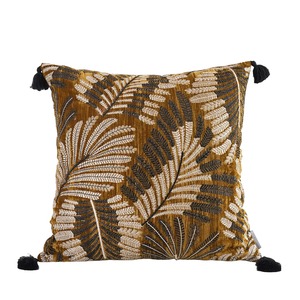 Housse de <span class=keywords><strong>coussin</strong></span> jacquard à motif de feuilles de palmier tropicales, housse de <span class=keywords><strong>coussin</strong></span> verte tissée avec des pompons pour <span class=keywords><strong>canapé</strong></span>, chambre à coucher, salon, décoration de la maison - Product Image 3