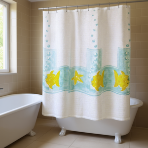 Rideau de douche 240 x 200 cm à 3 côtés avec motif de poissons et d'étoiles de mer pour salle de bain - Product Image 3