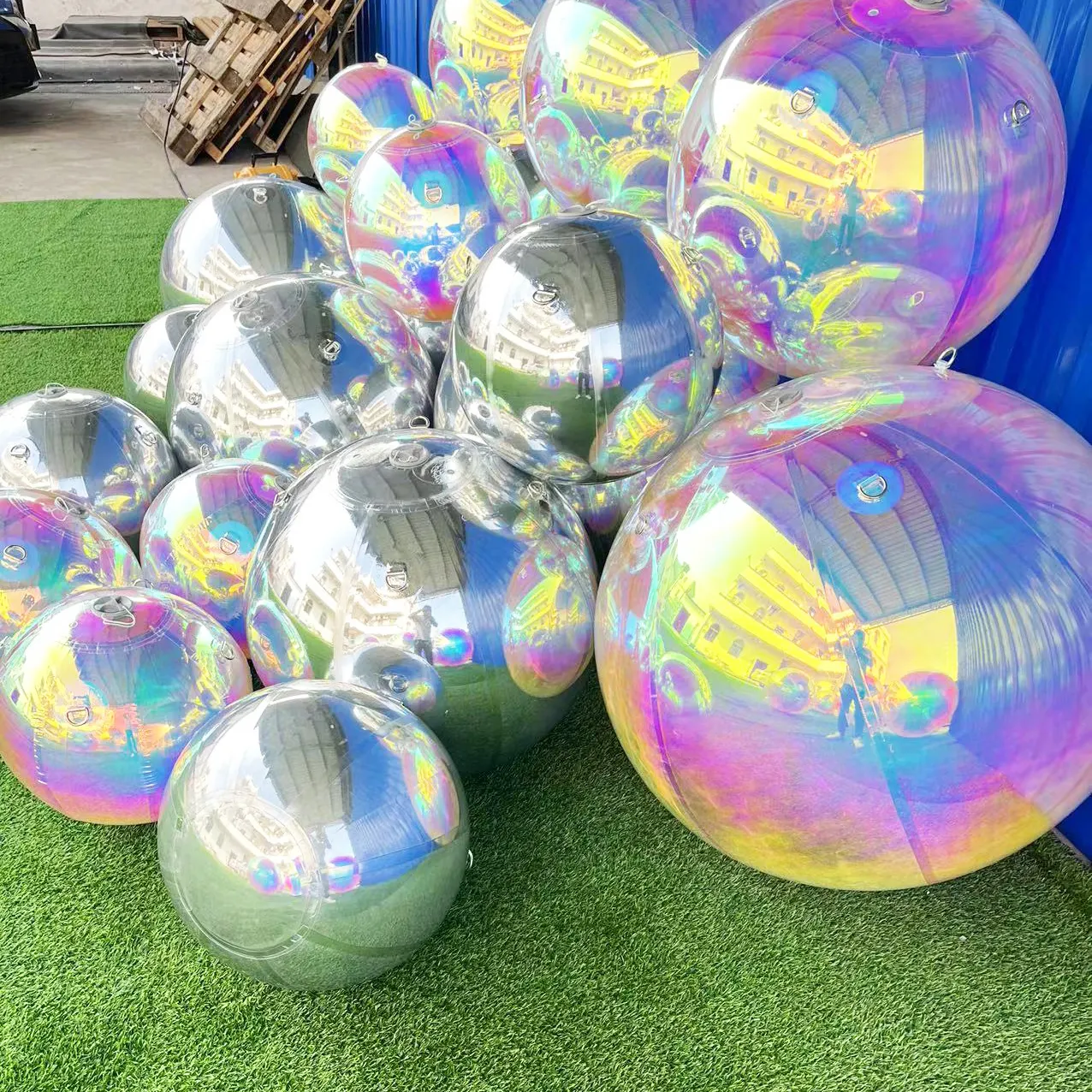 Inflable decorativo como el espejo de bola cromado globos metálicos grandes Bolas brillantes inflables