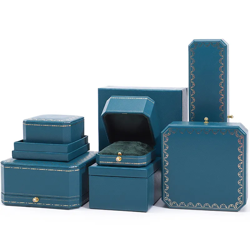 Hanhong, caja de embalaje de joyería de papel de lujo personalizada al por mayor, pulsera, pendientes, collar, Anillo Verde, caja de joyería