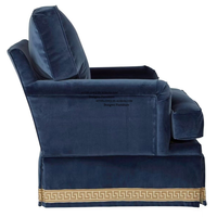 Fauteuil individuel en velours bleu foncé de style nord-européen et américain avec bordure jupe, mobilier de salon