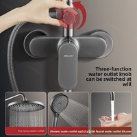 Ensemble de douche moderne en cuivre massif à trois poignées pour salle de bain, système haute pression à jets, pommeau de douche en laiton doux pour appartement