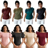 T-shirt tendance pour femme, T-shirt à manches courtes pour femme, T-shirt à col asymétrique pour femme, Blouses pour femme