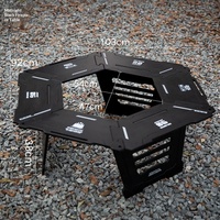 Muebles Multifuncionales para Acampar al Aire Libre, Mesa de Barbacoa Desmontable Plegable Hexagonal de Aleación de Aluminio y Madera, Juego Completo