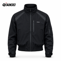 Blouson Tactique Homme Noir Imprimé Topographique Col Montant Imperméable Fermeture Éclair Coupe-Vent Streetwear Vente en Gros