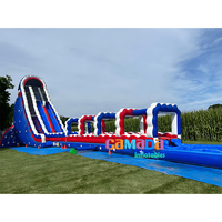 Toboggan aquatique gonflable pas cher de 50 pieds, toboggans doubles secs/humides, toboggans aquatiques gonflables pour adultes