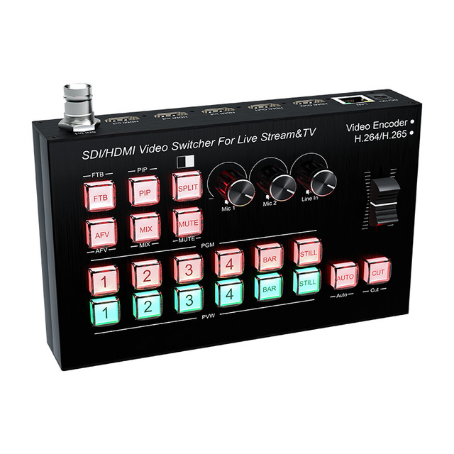 Justlink SDI HDMI Video Switcher for Live Stream and TV H.265 Capture Card 1080p PGM/PVW Dual Outputs Seamless transitions