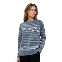 Pull en tricot à col rond pour femme, à manches longues, à motifs floraux et rayés, décontracté pour l'hiver
