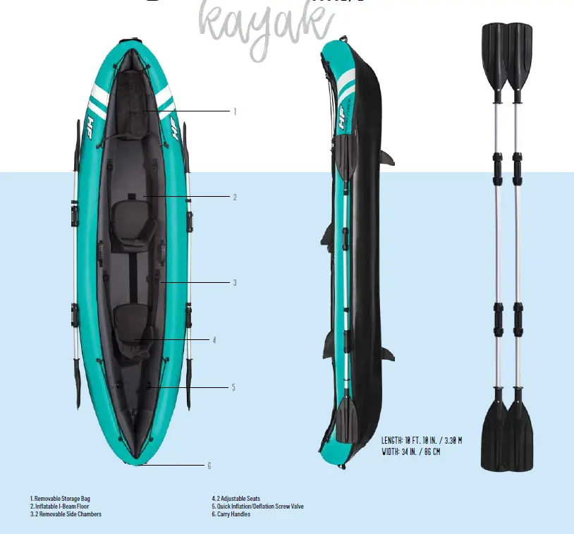 Bestway dimensioni 65052 3.30m * 94cm Ventura X2 barca da pesca gonfiabile Kayak doppia velocità canoa zattera Kayak Ce PVC PVC telone BW