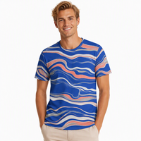 T-shirt pour homme en popeline 3D AOP 100% polyester, motif vagues fluides corail cobalt, séchage rapide, respirant, col rond