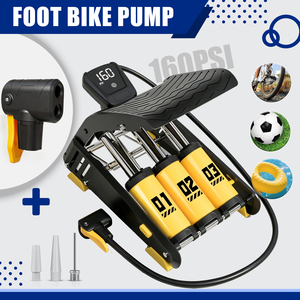 Pompe à vélo portable à pédale avec manomètre, compatible Schrader et Presta, levier à pouce pour vélo de route et VTT - Product Image 3