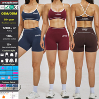 Set Olahraga Wanita Dua Potong, Bra Olahraga & Shorts Pinggang Tinggi, Yoga Fitness Activewear OEM