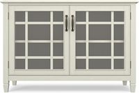 Console traditionnelle en bois de pin massif de 46 pouces de large avec portes en verre, étagères de rangement, finition blanc antique - Chine