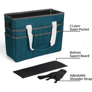 Sac fourre-tout organisateur avec fermeture éclair, grand sac de rangement pour matériel artistique et de couture, plusieurs poches, polyester vert bleuté - Product Image 5