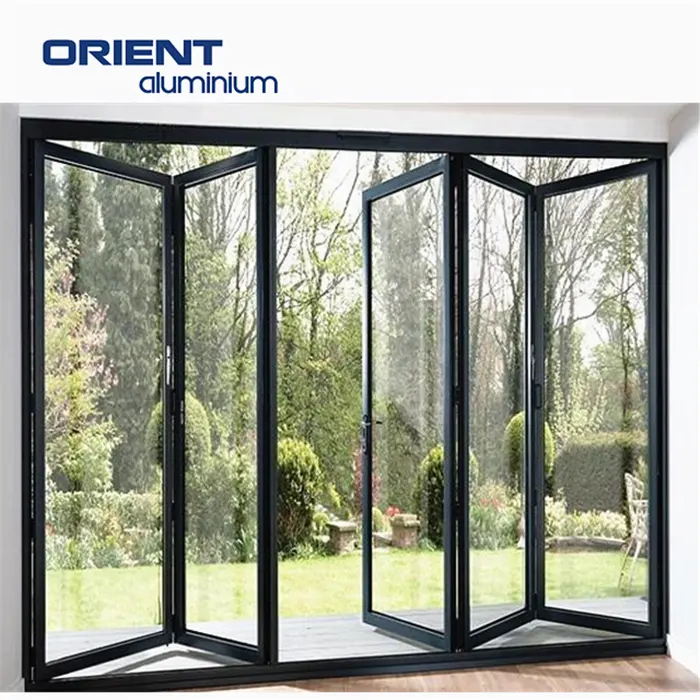 Lightweight Exterior Custom Size Three Panels Wholesale Bi Folding Aluminum Entry Glass Doors