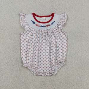 RTS American 4th of July - Ropa de algodón y elastano con bordado de lazos para bebés y niñas pequeñas, pelele burbuja informal para recién nacidos - Product Image 1