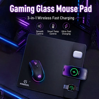 Tapis de souris sans fil en verre trempé 3-en-1 de qualité supérieure, station de charge rapide 15W pour smartphone, montre et écouteurs sans fil