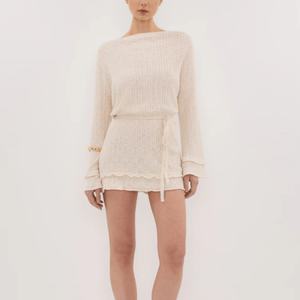 Vestido Casual de Lino de Manga Larga con Tirantes y Espalda Descubierta para Mujer, Diseño de Lujo Personalizado - Product Image 1