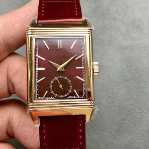 Reloj Reverso Clásico con Esfera Roja y Negra, Caja Dorada, Correa de Cuero, Diseño Vintage de Lujo, Personalizado, de Doble Cara - Product Image 3