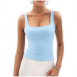 Camiseta sin Mangas para Mujer, Cuello Cuadrado, Color Azul Claro, Informal, Tejida, de Spandex y Poliéster, Transpirable y de Secado Rápido, a Precio Económico - Product Image 1