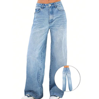 Jean en denim vintage taille haute pour B2B-2026, nouvelle collection, coupe ample à jambe large, en coton, délavage moyen, saison printemps
