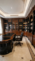 Escritorio Ejecutivo Irregular de Madera Maciza de Nogal Oscuro Clásico Europeo, Escritorio Presidencial Tallado Vintage, Muebles de Estudio Personalizados