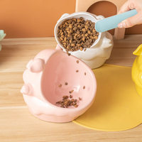 Keramik-Wassernapf für Haustiere mit Breiter Öffnung und Schrägdesign zur Nackenstützung, Schweinchen-Muster im Cartoon-Stil für Katzen und Hunde