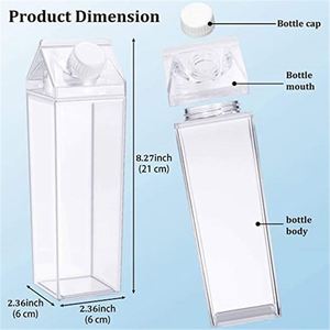 NEW Promotional 500ml PS <b>Plastic</b> Minimalist Leak-Proof Square Milk Carton Water Bottle with Lids for Party Use Dishwasher Safe - Product Image 6