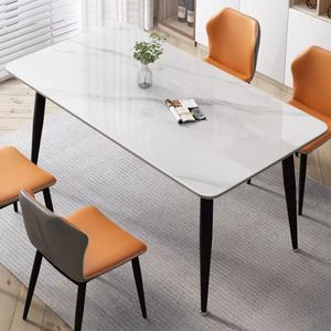 Ensemble de table à manger rectangulaire en pierre frittée de marbre de luxe, tables à manger modernes, meubles de salle à manger, table et chaises - Product Image 5