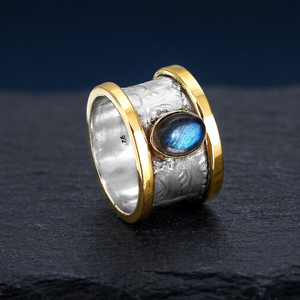 Natural Labradorite Gemstone Bezel Setting 925 Solid Sterling <b>Silver</b> Wedding <b>Rings</b> for Women & <b>Men</b> Gift - Product Image 3
