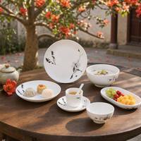 Service de table en mélamine motif paysage chinois avec peinture Village aquatique, ensemble assiettes et bols à motif paysager pour usage domestique CE