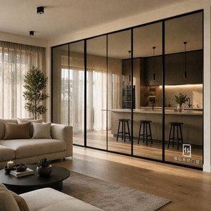 Puerta <span class=keywords><strong>Corredera</strong></span> Ultra Delgada para Cocina, Aislamiento Térmico y Acústico, Marco de Aleación de Aluminio Negro Mate para Bodega o Sala de Estar - Product Image 4