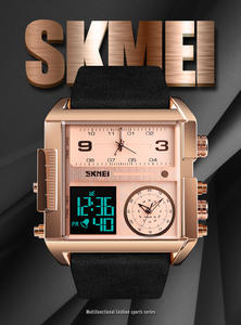 Montres-bracelets numériques à quartz de luxe pour hommes <span class=keywords><strong>SKMEI</strong></span> <span class=keywords><strong>1391</strong></span> et 1584, affichage de l'heure en trois fuseaux horaires, chronographe, style professionnel, bracelet en cuir, deux tailles - Product Image 6