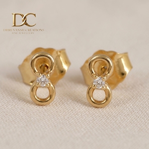 ต่างหูเพชรทรงกลมทองคำแท้ 14KT เพชรเพาะเลี้ยงในห้องปฏิบัติการ รับรองโดย IGI ดีไซน์ Infinity สไตล์มินิมอล ของขวัญสุดหรู เครื่องประดับชั้นดี - Product Image 1